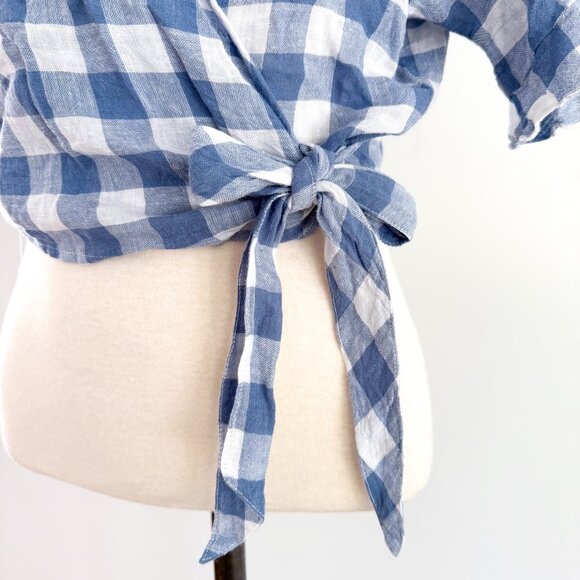 Rails Athena Blue Gingham Cropped Wrap Top XS Linen Blend - Picture 5 of 14